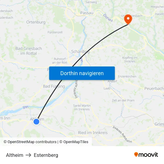 Altheim to Esternberg map