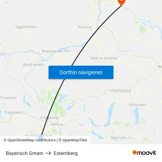 Bayerisch Gmain to Esternberg map