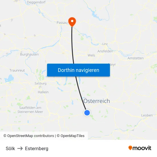Sölk to Esternberg map