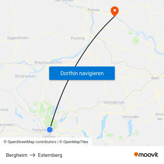Bergheim to Esternberg map