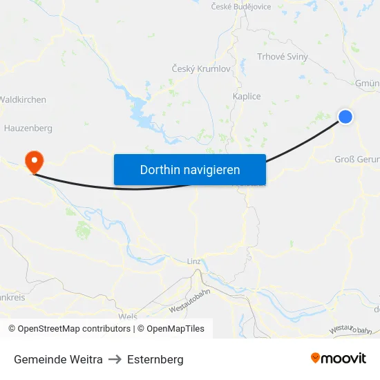 Gemeinde Weitra to Esternberg map