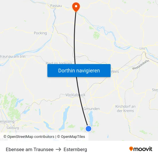 Ebensee am Traunsee to Esternberg map