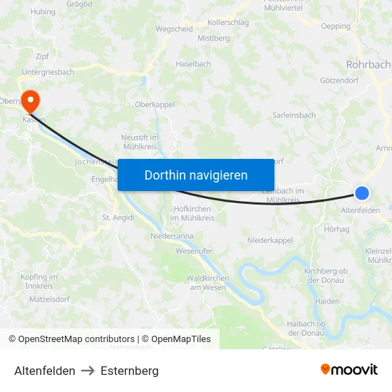 Altenfelden to Esternberg map