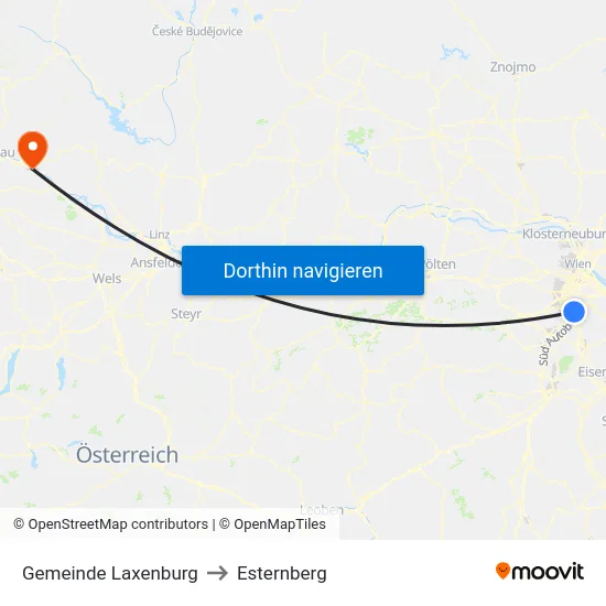 Gemeinde Laxenburg to Esternberg map