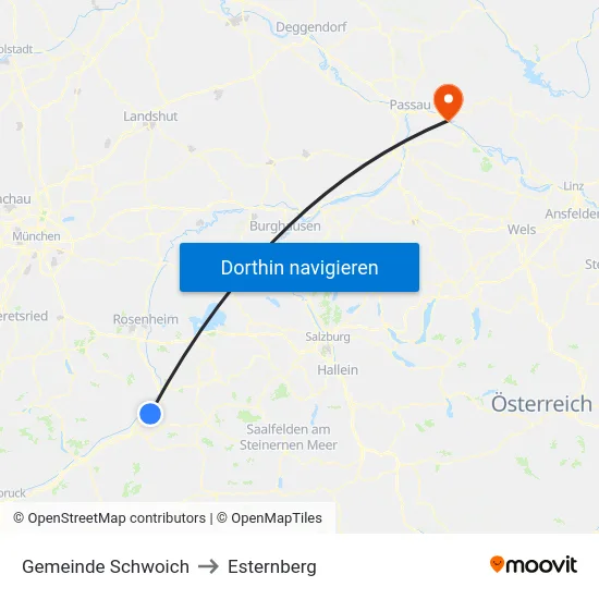 Gemeinde Schwoich to Esternberg map