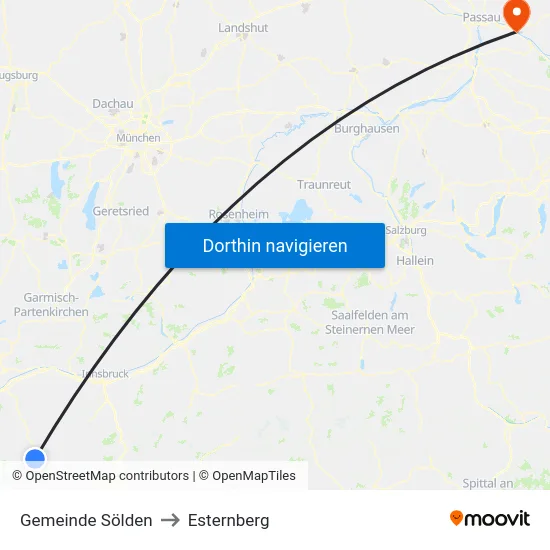 Gemeinde Sölden to Esternberg map