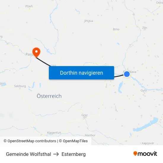 Gemeinde Wolfsthal to Esternberg map