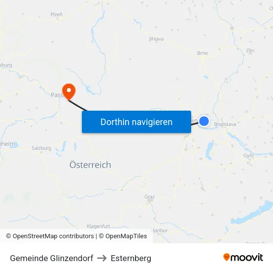 Gemeinde Glinzendorf to Esternberg map