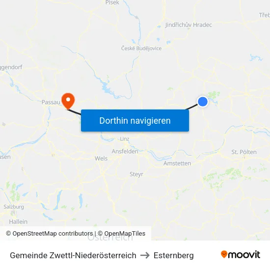 Gemeinde Zwettl-Niederösterreich to Esternberg map