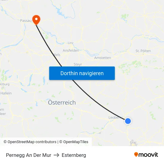 Pernegg An Der Mur to Esternberg map