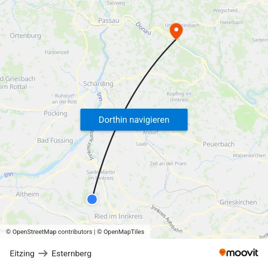 Eitzing to Esternberg map