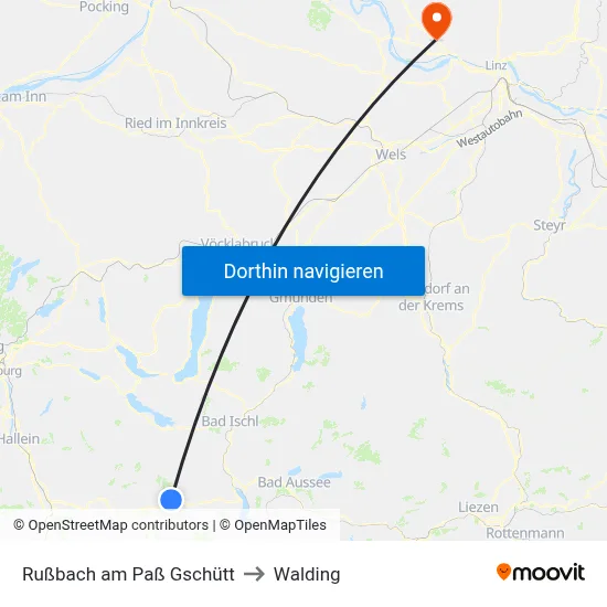 Rußbach am Paß Gschütt to Walding map