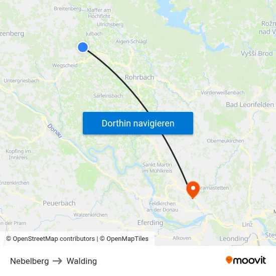 Nebelberg to Walding map