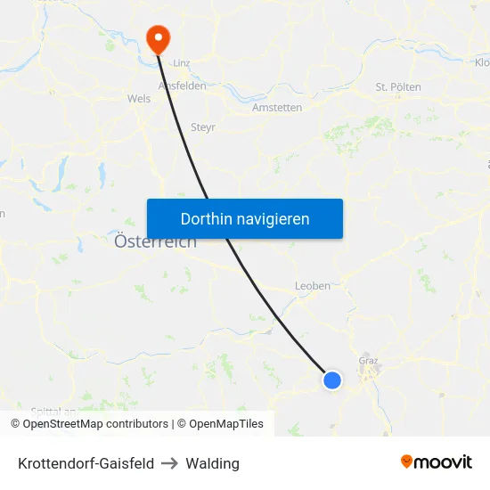 Krottendorf-Gaisfeld to Walding map