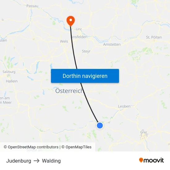 Judenburg to Walding map