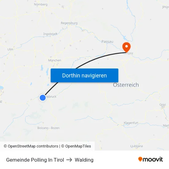 Gemeinde Polling In Tirol to Walding map