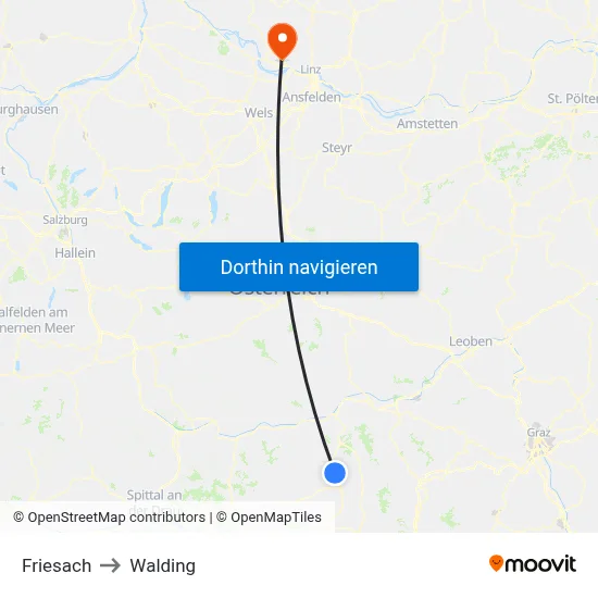 Friesach to Walding map