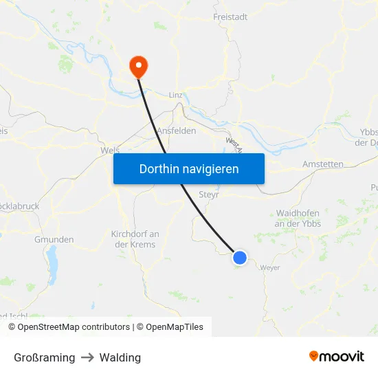 Großraming to Walding map