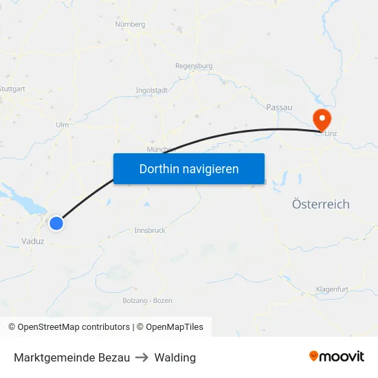 Marktgemeinde Bezau to Walding map