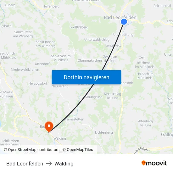 Bad Leonfelden to Walding map