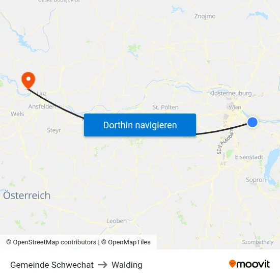 Gemeinde Schwechat to Walding map