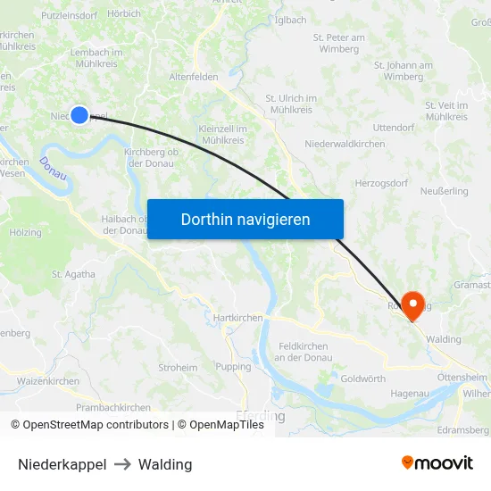 Niederkappel to Walding map