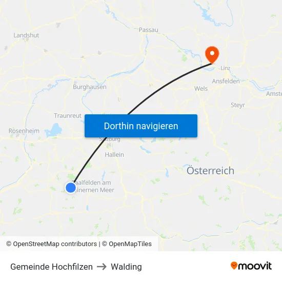 Gemeinde Hochfilzen to Walding map