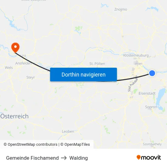 Gemeinde Fischamend to Walding map