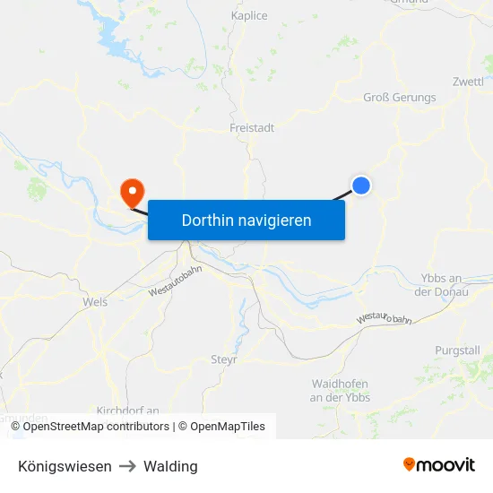 Königswiesen to Walding map