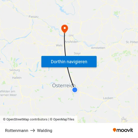 Rottenmann to Walding map