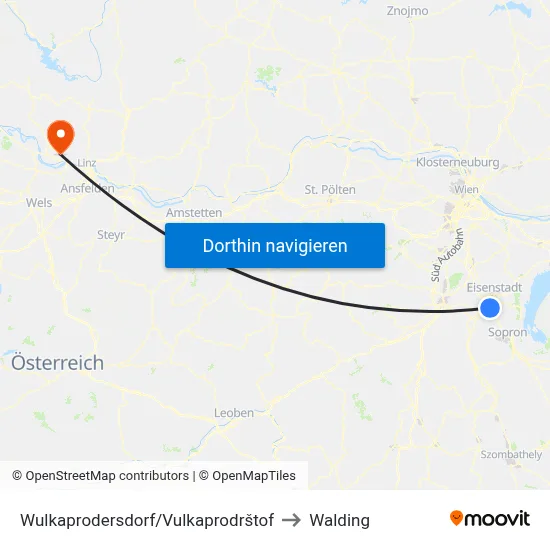 Wulkaprodersdorf/Vulkaprodrštof to Walding map