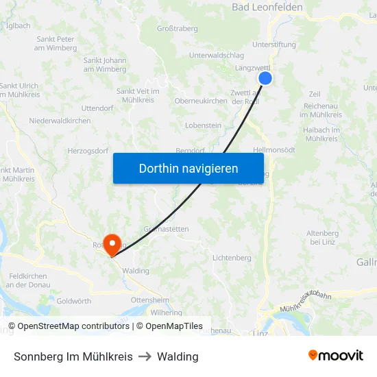 Sonnberg Im Mühlkreis to Walding map