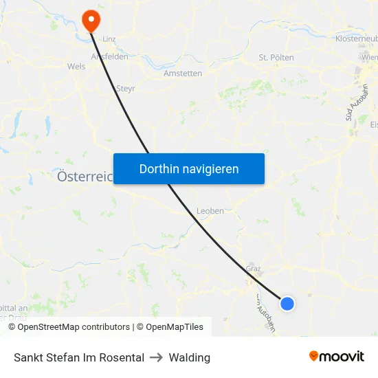 Sankt Stefan Im Rosental to Walding map