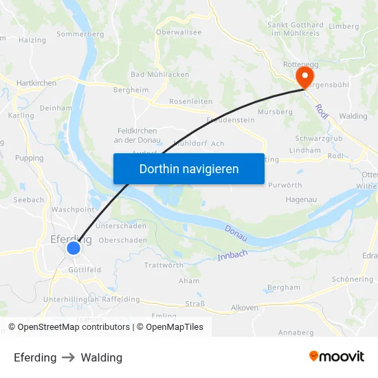 Eferding to Walding map