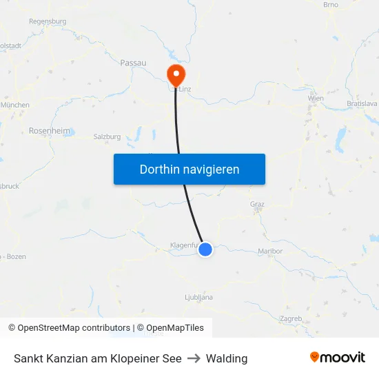 Sankt Kanzian am Klopeiner See to Walding map