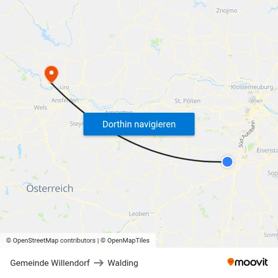 Gemeinde Willendorf to Walding map
