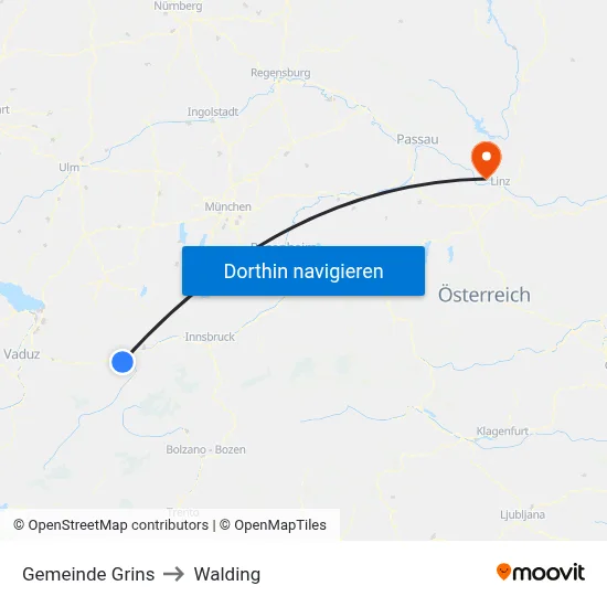 Gemeinde Grins to Walding map