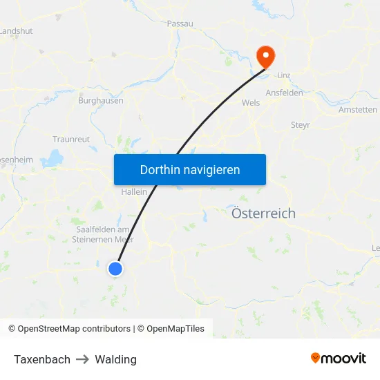 Taxenbach to Walding map