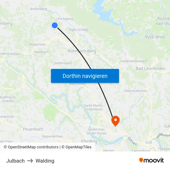 Julbach to Walding map