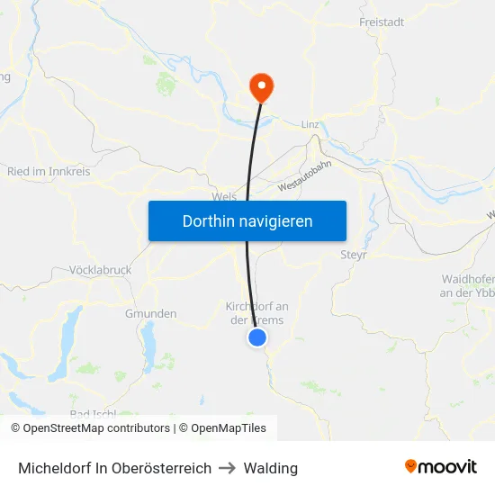 Micheldorf In Oberösterreich to Walding map