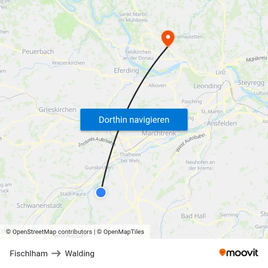 Fischlham to Walding map