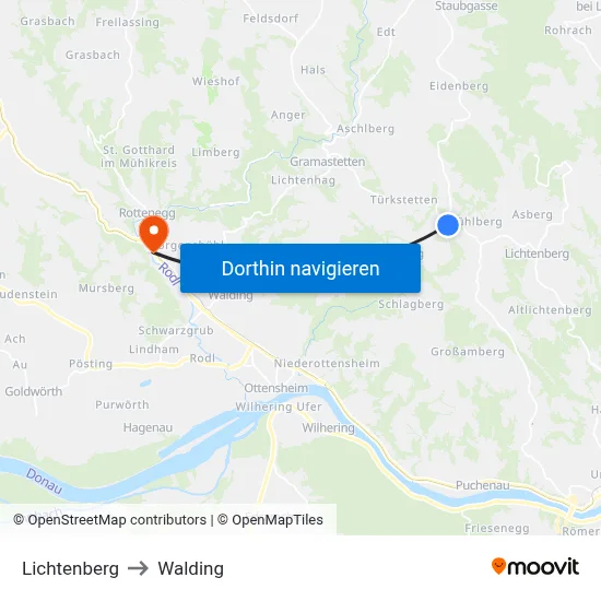 Lichtenberg to Walding map