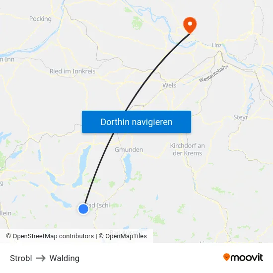 Strobl to Walding map