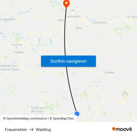 Frauenstein to Walding map