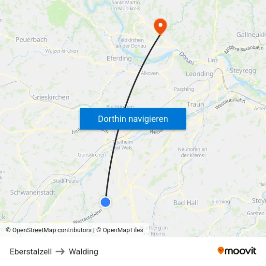 Eberstalzell to Walding map
