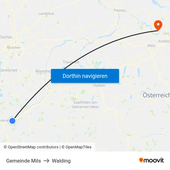 Gemeinde Mils to Walding map