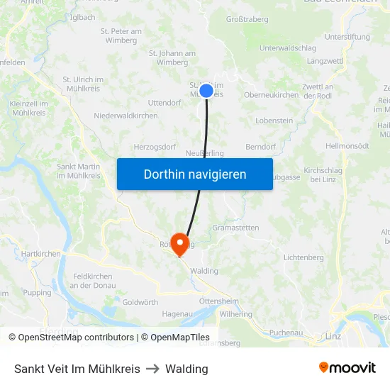 Sankt Veit Im Mühlkreis to Walding map