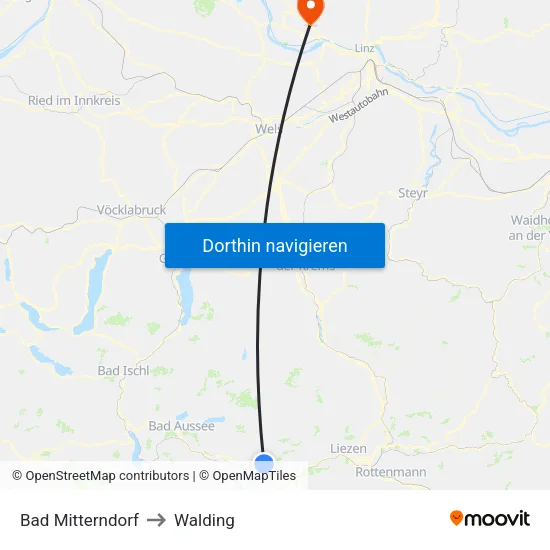 Bad Mitterndorf to Walding map