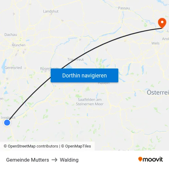 Gemeinde Mutters to Walding map