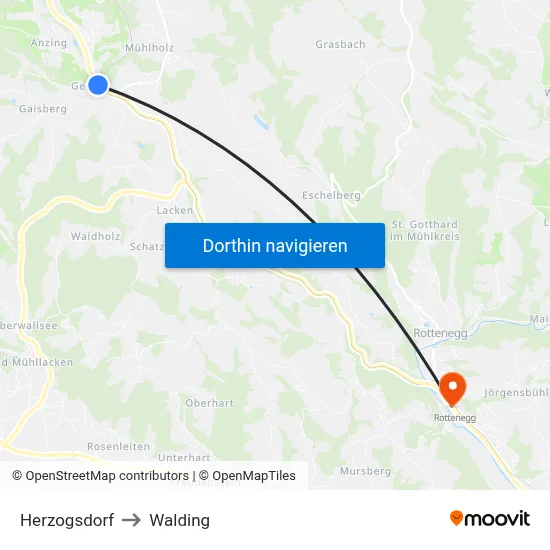 Herzogsdorf to Walding map